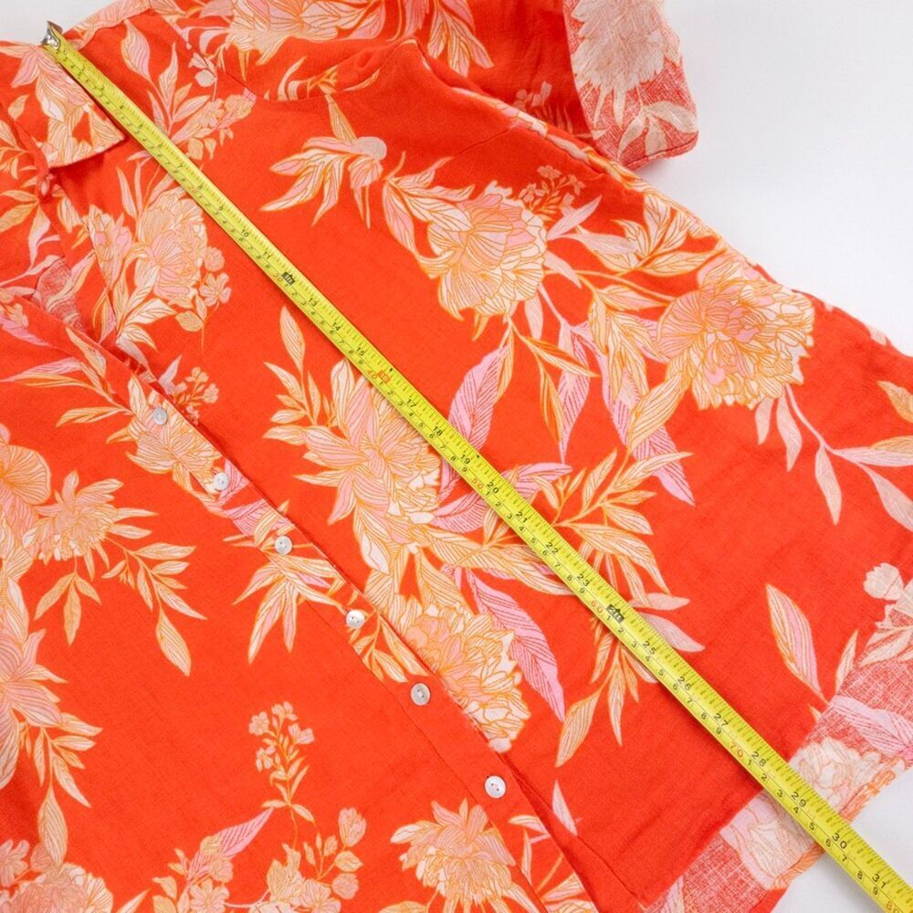 NEW Cynthia Rowley 100% Linen Button Down Shirt Hawaiian Floral Resort Coastal - Picture 3 of 7